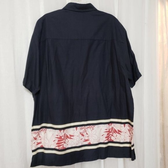 Chaps Ralph Lauren Navy Blue Hawaiian Button Shirt Short Sleeve Guayabera XL - Picture 4 of 5